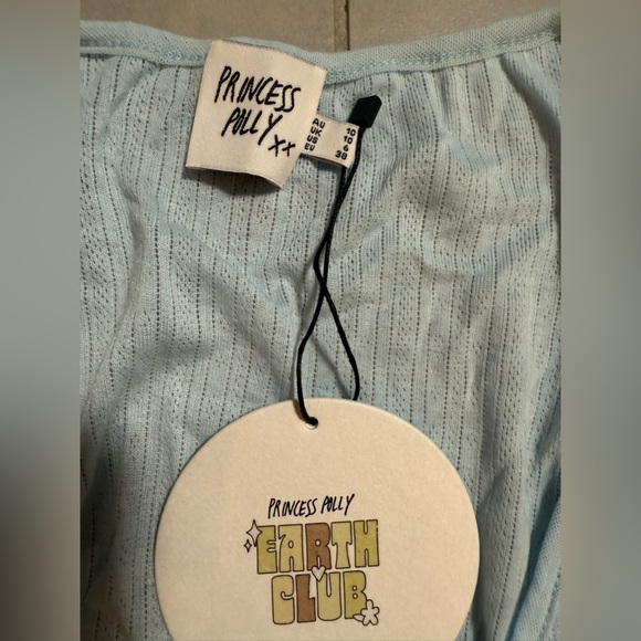 Princess Polly Blue Tie Front Crop Blouse - Barbaro Long Sleeve Top Blue - Picture 11 of 12